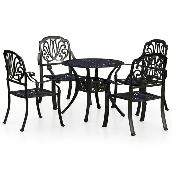 vidaXL Bistro Set Black Cast aluminum 1 Table, 4 Chairs Durable