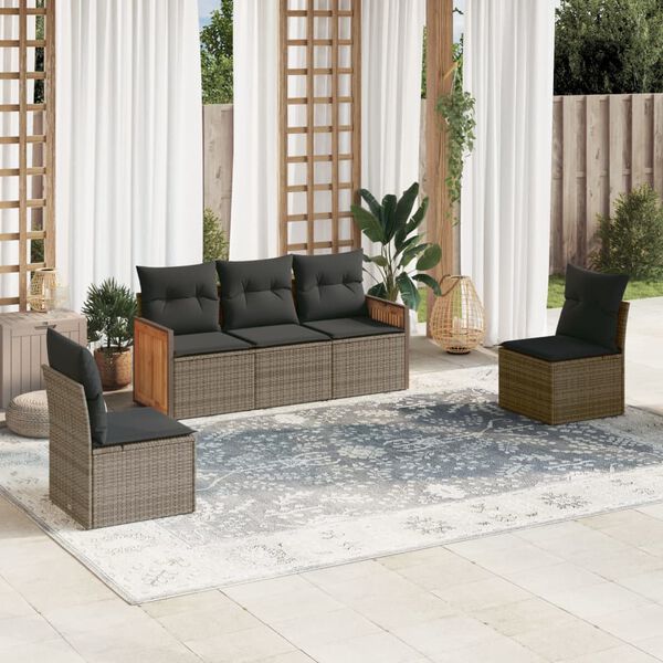 vidaXL Garden Sofa Set Grey PE rattan 5-piece set Adjustable Feet