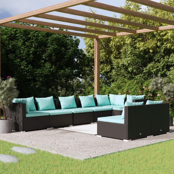 vidaXL Garden Lounge Set Black PE Rattan Large Modular