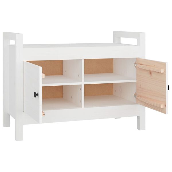 vidaXL Hall Bench White Solid Pine Wood Medium Hall Bench Rectangular