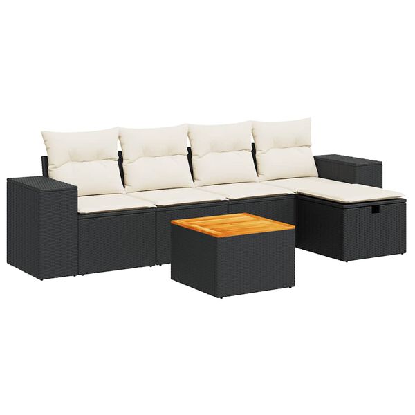 vidaXL Garden Sofa Set Black PE Rattan Large Adjustable Feet