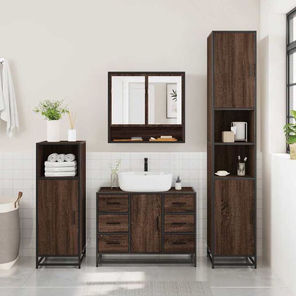 vidaXL Bathroom Furniture Set Brown Oak Engineered Wood, Metal Medium