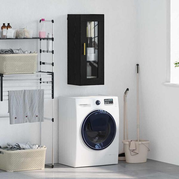 vidaXL Wall Mounted Cabinet Black Oak 13.58 x 13.39 x 35.43 in