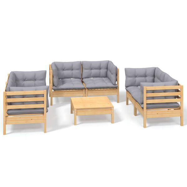 vidaXL Garden Lounge Set Grey Solid Pine Wood, Fabric (100% Polyester)