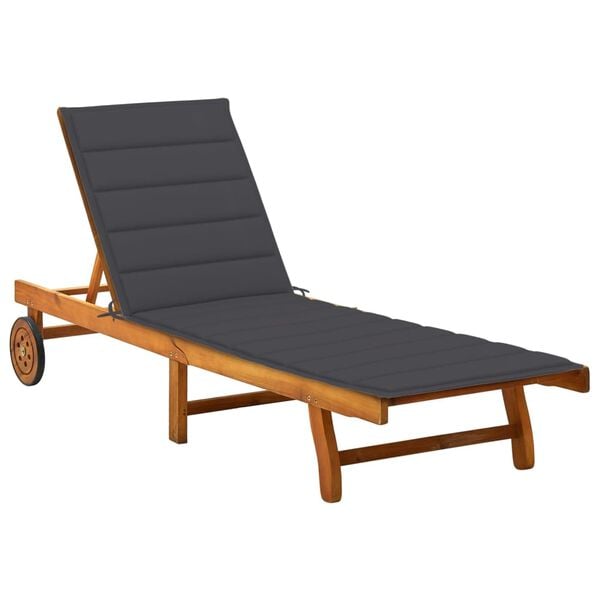 vidaXL Sunlounger Natural wood, Anthracite Solid Acacia Wood, 100% Polyester