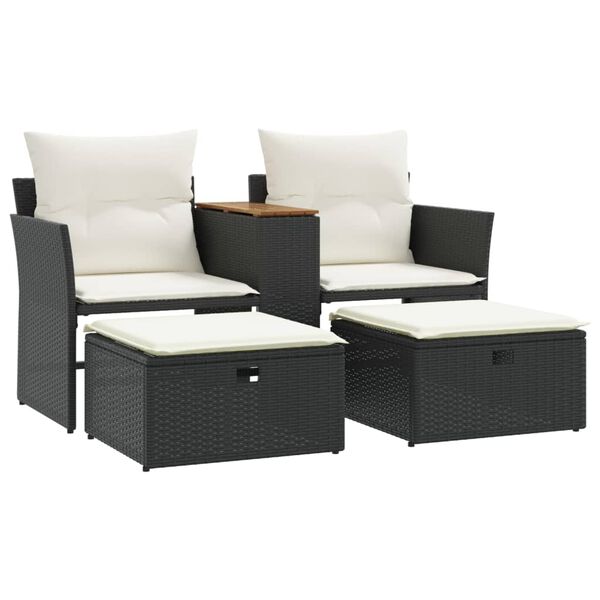 vidaXL Garden Sofa Black PE Rattan Standard Adjustable Feet