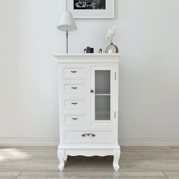 vidaXL Cabinet White MDF and Pinewood Medium Storage Cabinet