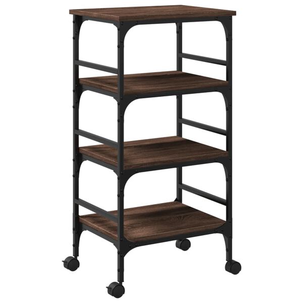 vidaXL Kitchen Trolley Brown Oak 17.7"x13.8"x35.2" Engineered Wood