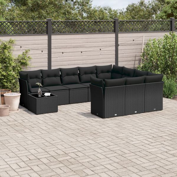 vidaXL Garden Sofa Set Black PE rattan, powder-coated steel, tempered glass