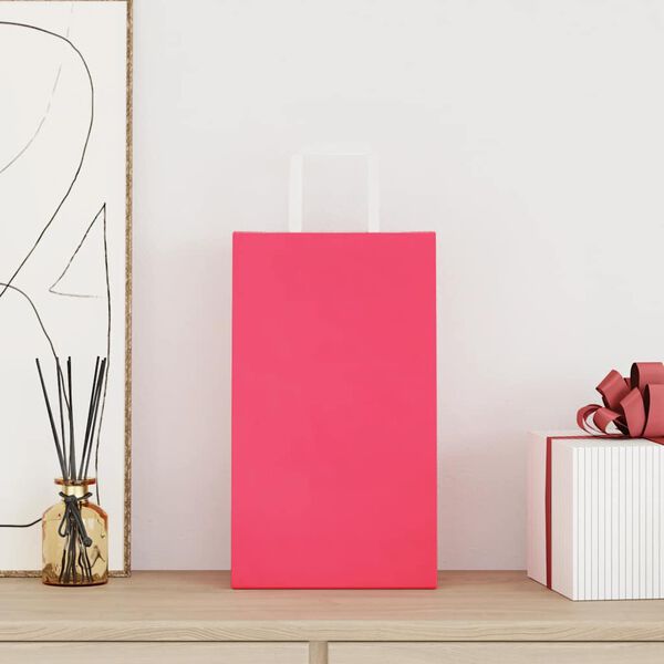 vidaXL Paper Bags 250 pcs with Handles Pink 8.3x4.3x14.2"