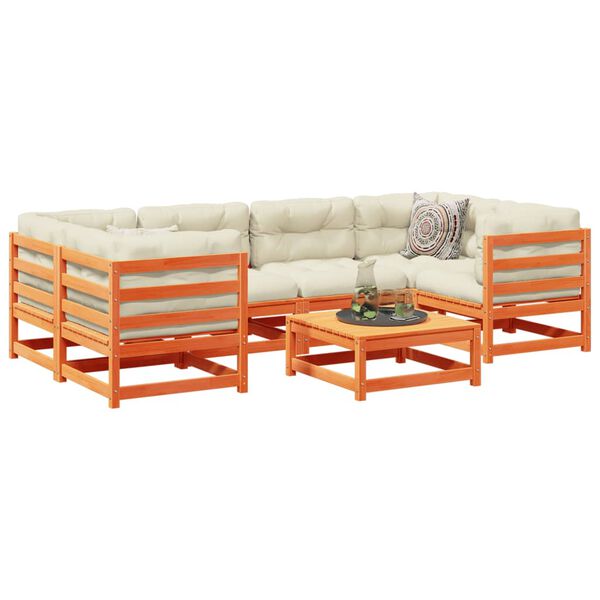 vidaXL Garden Sofa Set Wax brown Solid pine wood 7 Piece