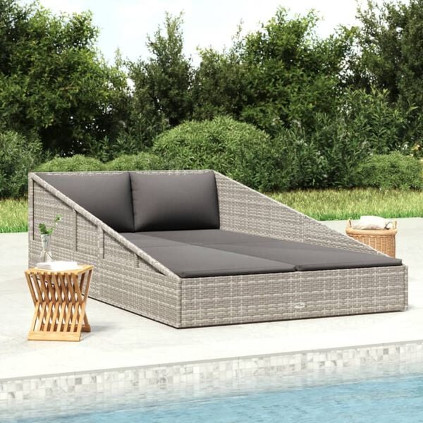vidaXL Daybed Grey and Dark Grey (cushion) Steel and PE Rattan