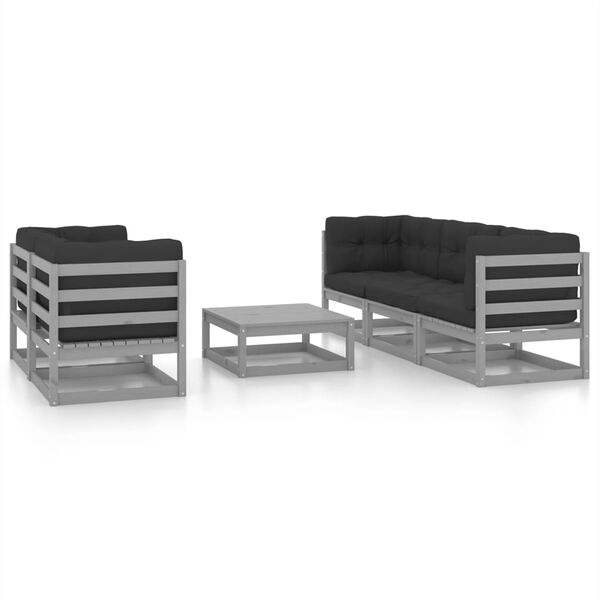 vidaXL Garden Lounge Set Grey Solid pine wood, fabric (100% polyester)