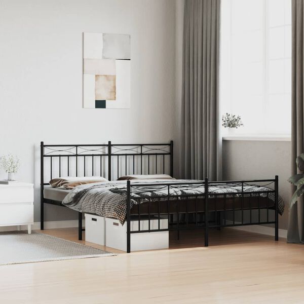 vidaXL Bed Frame Black Powder-Coated Steel 63 x 79 in Bed Frame