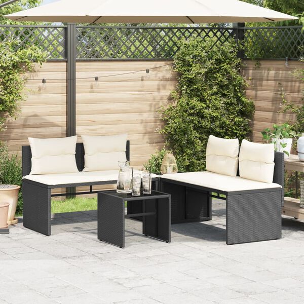 vidaXL 4 Piece Patio Sofa Set with Cushions Black Poly Rattan