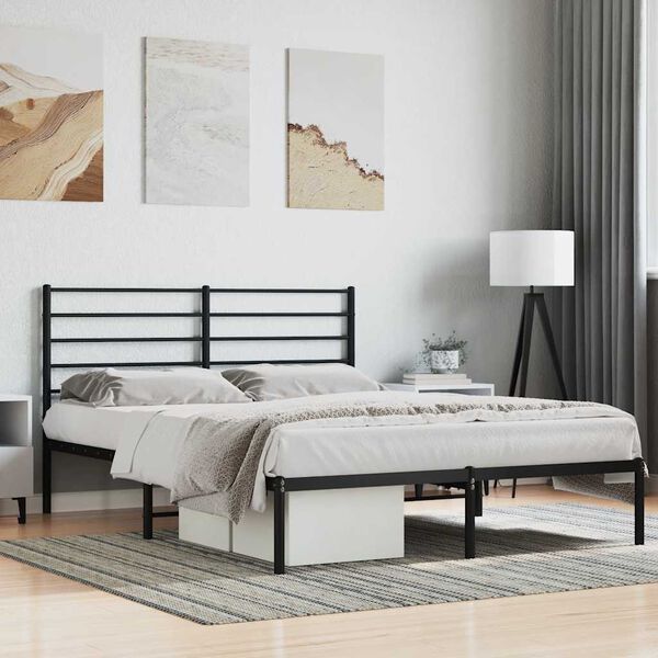 vidaXL Bed Frame Black Powder-Coated Steel Double Bed Frame
