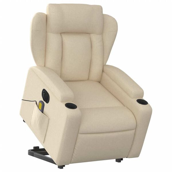 vidaXL Electric Stand up Massage Recliner Chair Cream Fabric