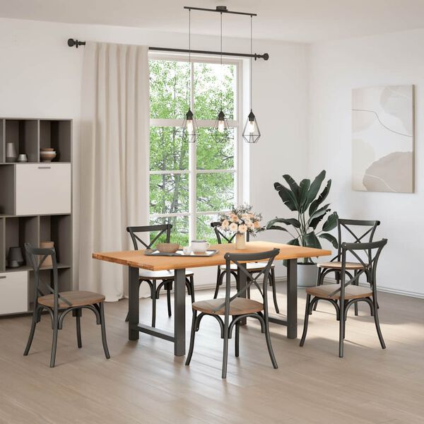 vidaXL Dining Table Light Brown Solid oak wood, Powder-coated steel Large