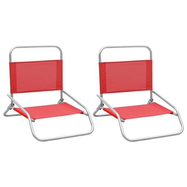 vidaXL Beach Chair Set of 2 Red Oxford Fabric, Steel Medium Foldable