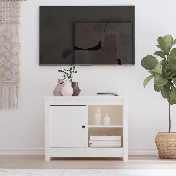 vidaXL TV Cabinet White Solid Pine Wood Medium TV Cabinet Rectangular