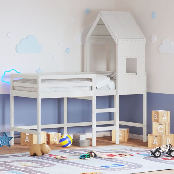 vidaXL Loft Bed White Solid pine wood 31.5x78.7 in Loft Bed