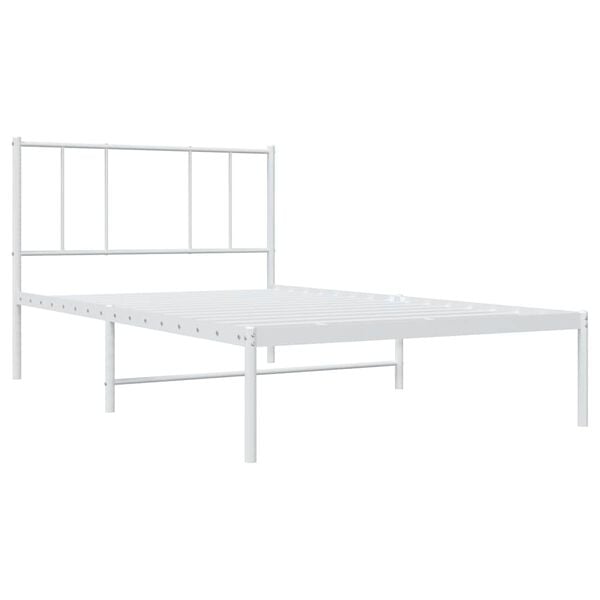vidaXL Bed Frame White Powder-Coated Steel Twin Bed Frame Rectangular