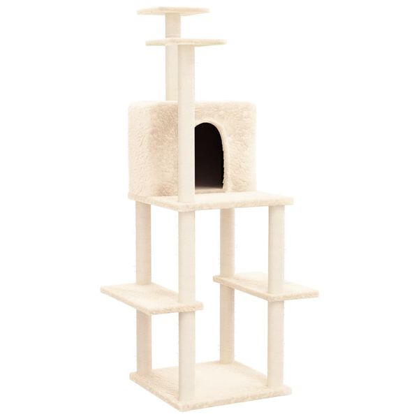 vidaXL Cat Tree Cream Engineered wood, plush, sisal Medium Modern
