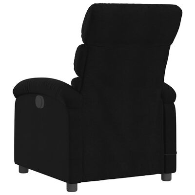 Back view of black recliner showing fabric and armrest