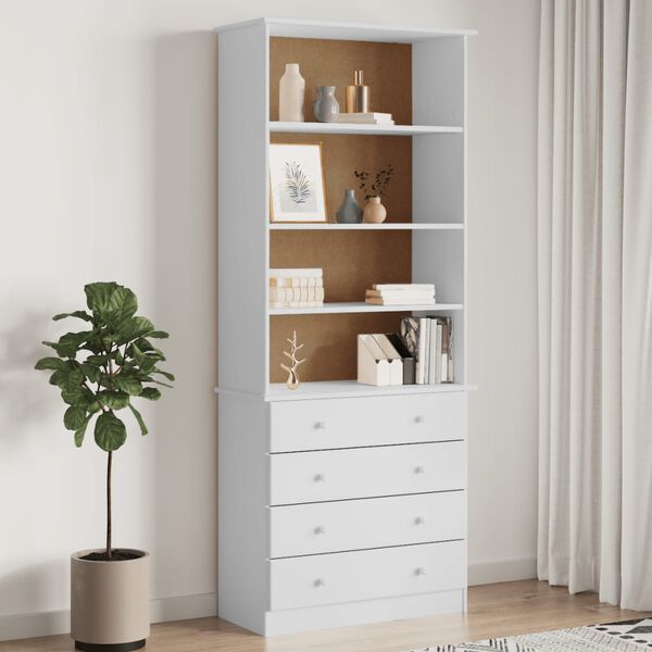 vidaXL Bookcase White Solid pine wood 30.3 x 13.8 x 73.4 in Bookcase