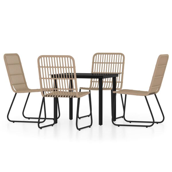 vidaXL Dining Set Oak and Black PE Rattan Medium Lightweight