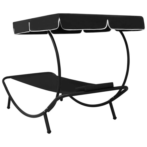 vidaXL Patio Lounge Bed with Canopy & Pillow Black