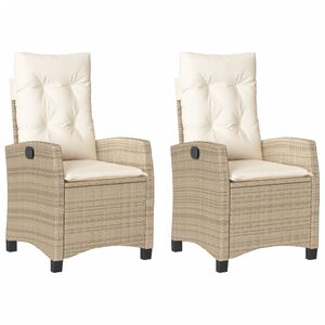 vidaXL Reclining Garden Chair Set of 2 Beige PE Rattan and Steel