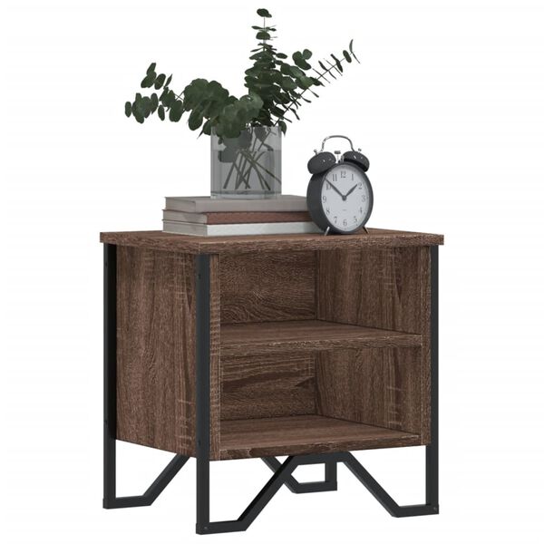vidaXL Bedside Cabinet Set of 2 Brown oak Engineered wood, metal Small