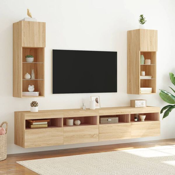vidaXL TV Stand with LED Lights Sonoma Oak 12"x11.8"x35.4"