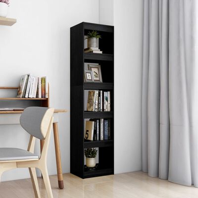 vidaXL Book Cabinet/Room Divider Black 15.7"x11.8"x65.9" Solid Wood Pine