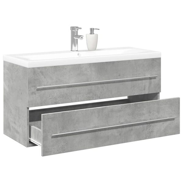 vidaXL Bathroom Furniture Set Concrete Grey, White Engineered Wood, Ceramic