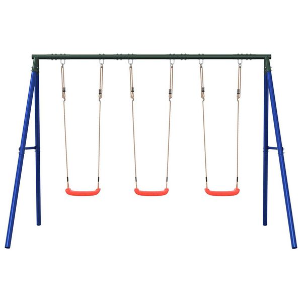 vidaXL Outdoor Swing Set Blue, Dark Green, Red Painted steel, Polyethylene
