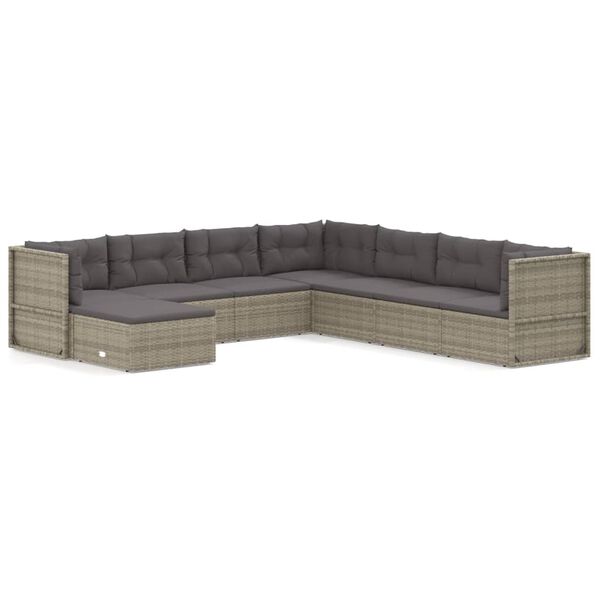 vidaXL Garden Lounge Set Grey PE rattan, powder-coated steel Large