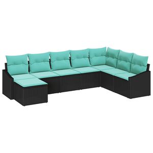 vidaXL Garden Sofa Set 8 pcs Black and Turquoise Poly Rattan