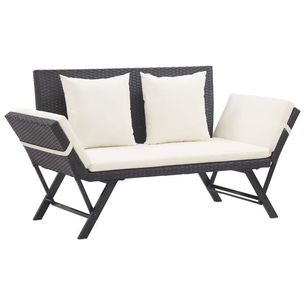 vidaXL Garden Bench Black,Cream white Poly rattan 51.2-69.3 in adjustable