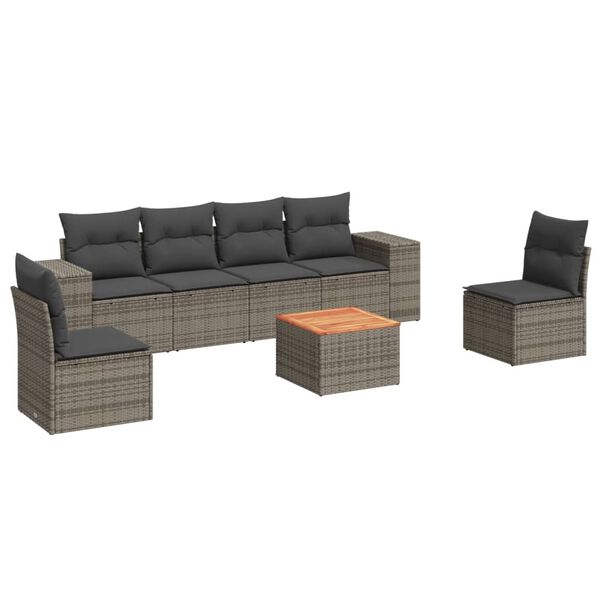 vidaXL Garden Sofa Set Gray PE rattan 7 Piece Modular Garden Sofa Set