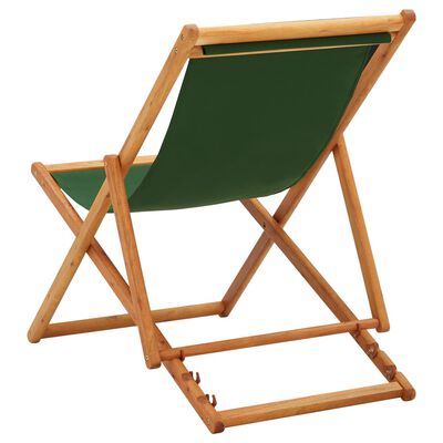 vidaXL Folding Beach Chair Eucalyptus Wood and Fabric Green