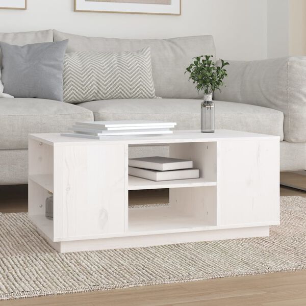 vidaXL Coffee Table White Solid Pine Wood 35.4 x 19.3 x 15.9 in