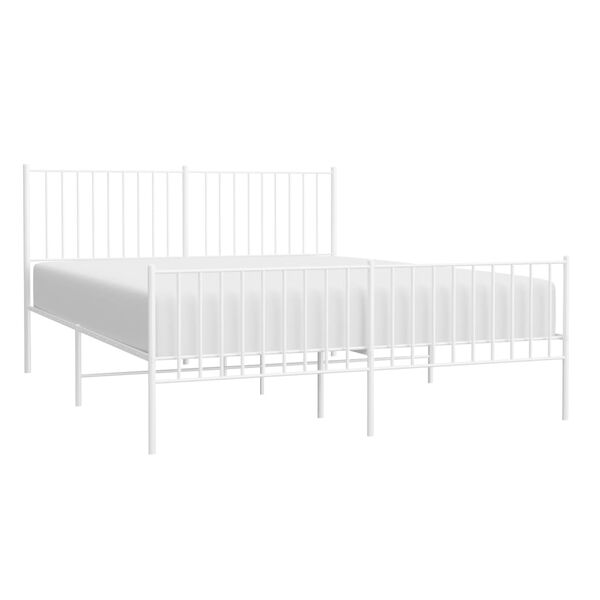 vidaXL Bed Frame White Powder-Coated Steel Double Bed Frame