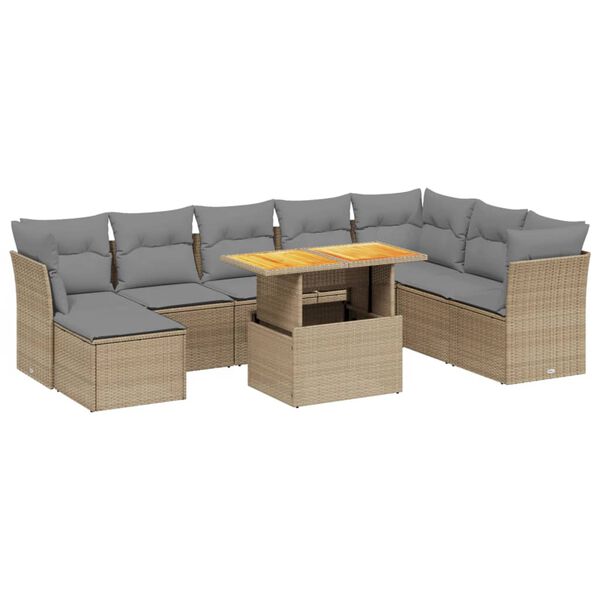 vidaXL Garden Sofa Set Beige PE Rattan Large Adjustable Armrests