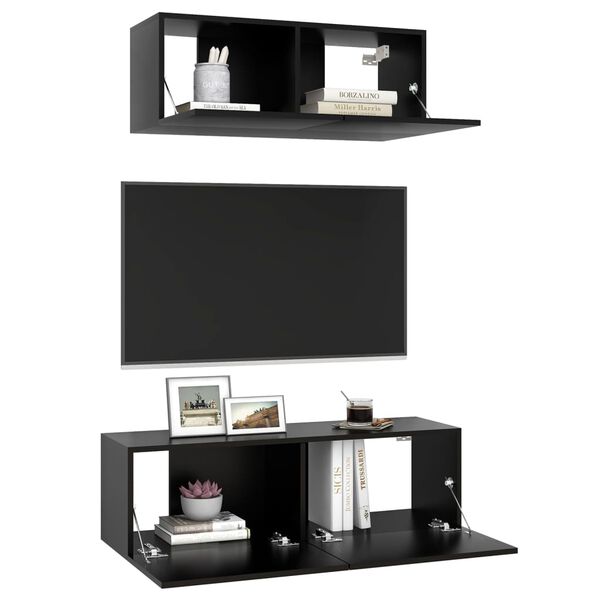 vidaXL TV Cabinet Set Set of 2 Black Engineered wood TV Cabinet Set