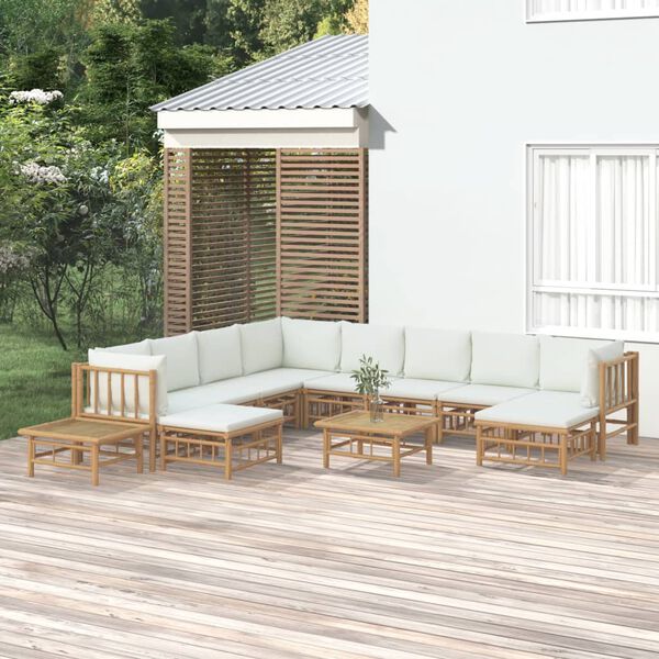 vidaXL Garden Lounge Set Cream White Bamboo Medium Modular