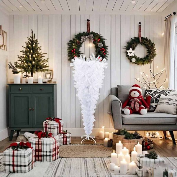 vidaXL Christmas Tree White PVC, steel 59.1 in Artificial Christmas Tree