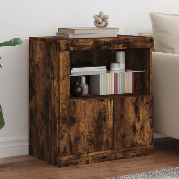 vidaXL Sideboard with LED Lights Smoked Oak 23.8"x14.6"x26.4"