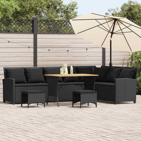 vidaXL 4 Piece Patio Sofa Set with Cushions L-shaped Black Poly Rattan